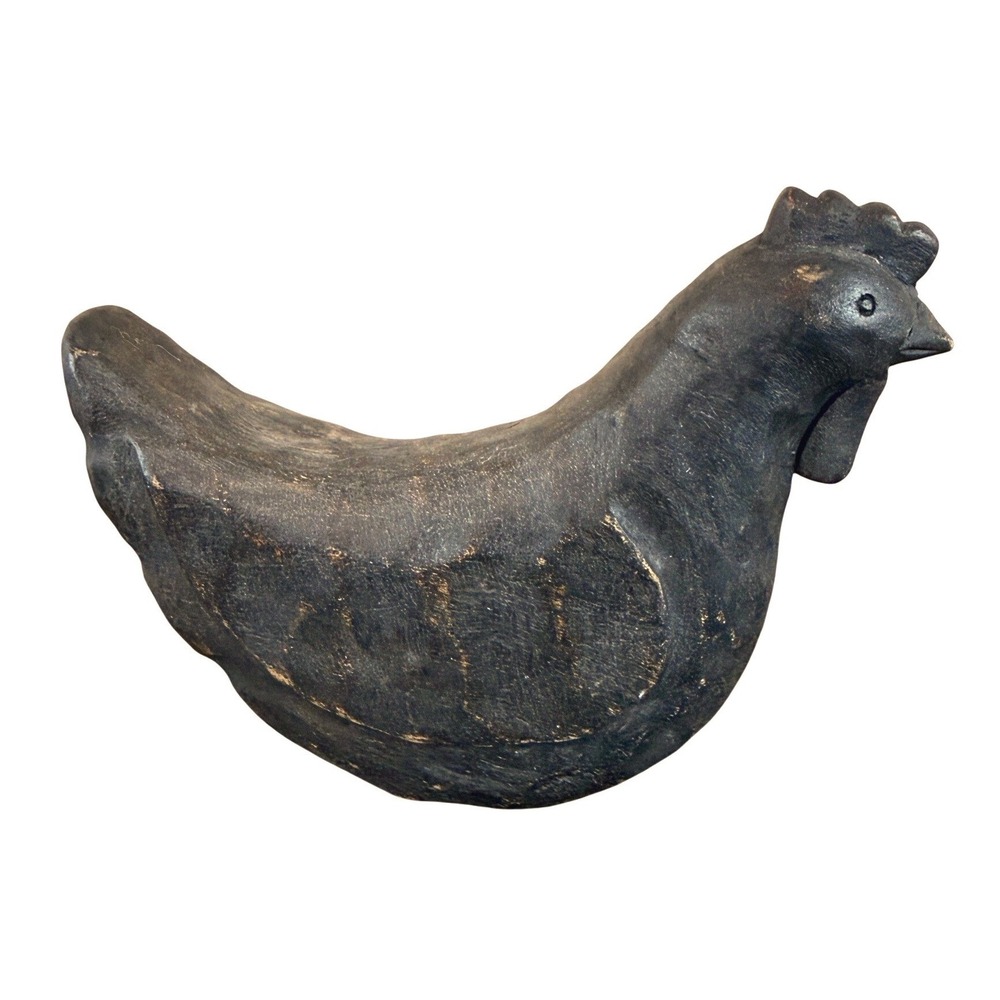 Vintage Hand Carved Wood Chicken Dark Stain 6 x 8 Americana Design Decor